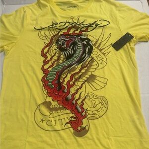 Ed Hardy Men's Yellow Tee with Dragon Graphic